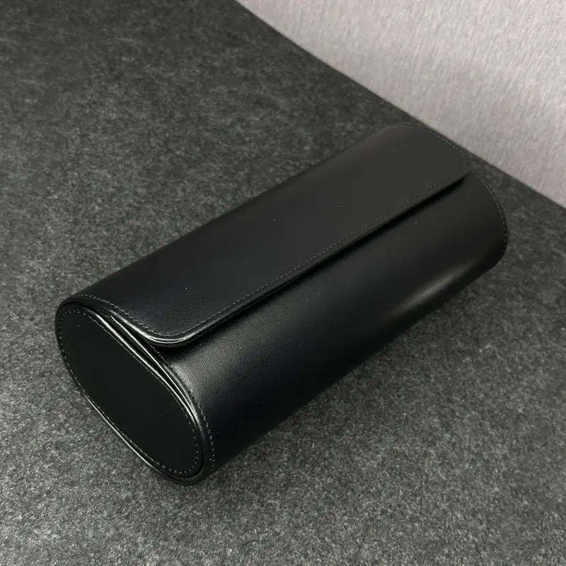 3 Slots Premium Quality Imported Black Leather Travel Watch Box